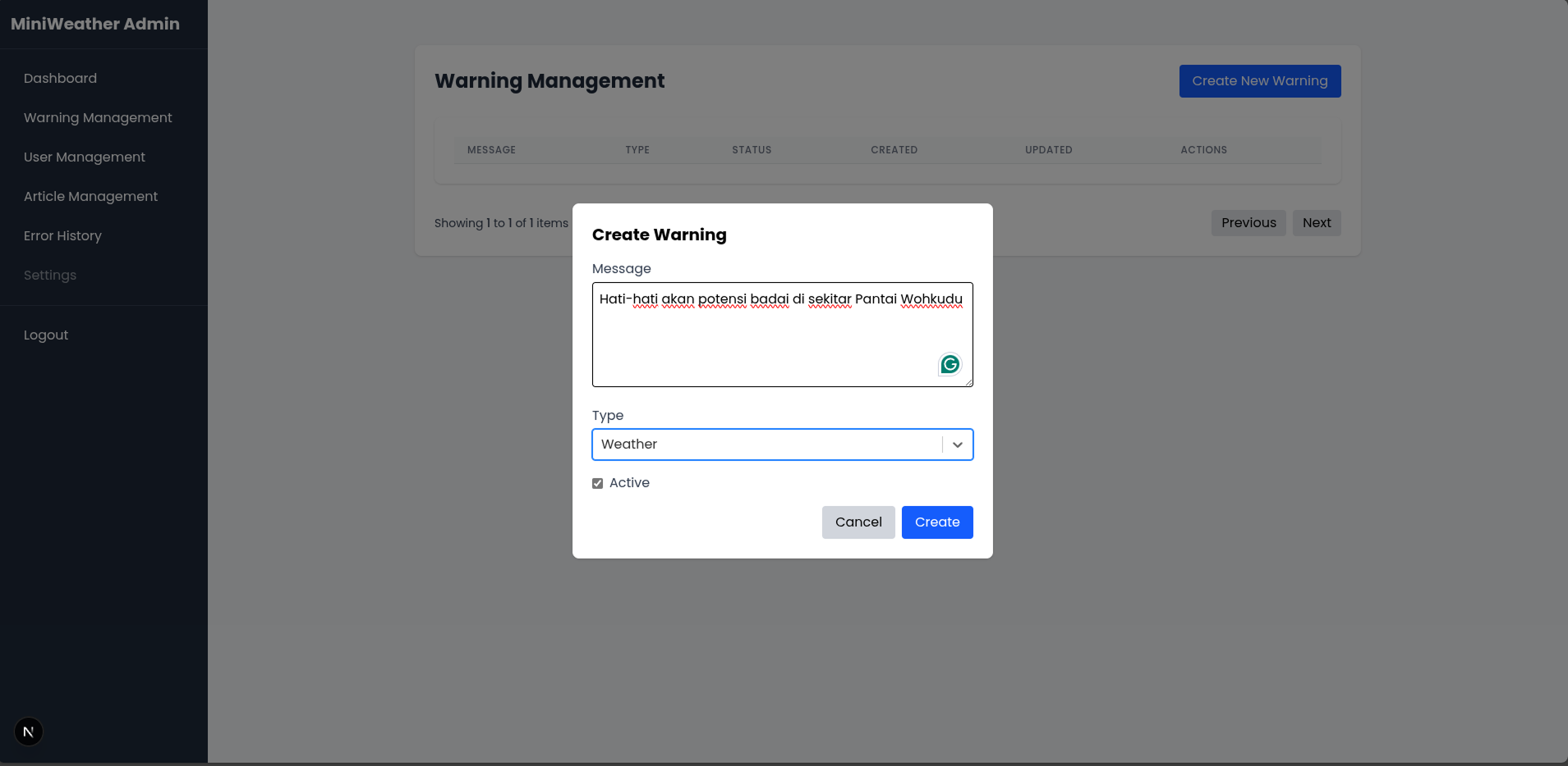 Contoh Isi Form Warning